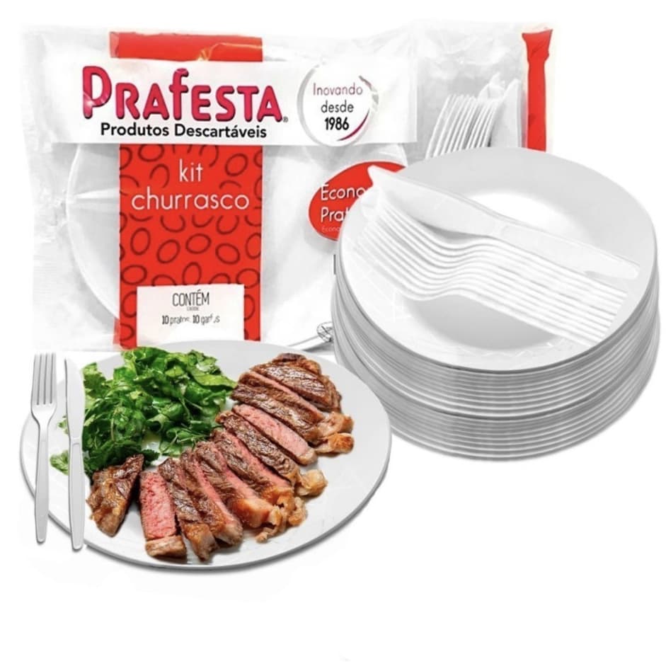 100conj Kit Churrasco Descartável Reforçado E Resistente  Prato/Faca/Garfo -PRAFESTA