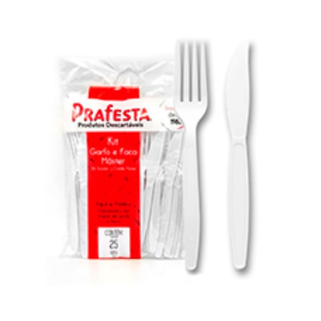 100 Kits (pares) Talher Refeição (100 Garfos + 100 Facas) Reforçado Sachê Prafesta