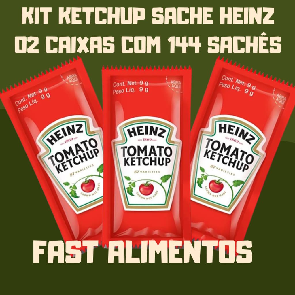 02 Caixas Ketchup Sache Heinz Econômico com total de 288 Sachês Ketchup Heinz 7g - 2 Caixas de 144
