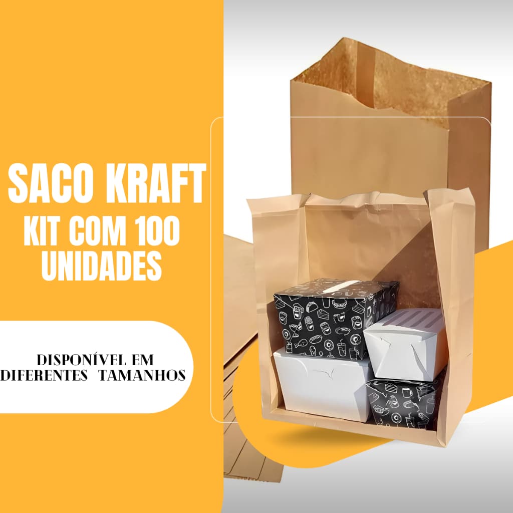 Saco Kraft Embalagem de Papel Delivery restaurante padaria presente 100 Unidades vários tamanhos