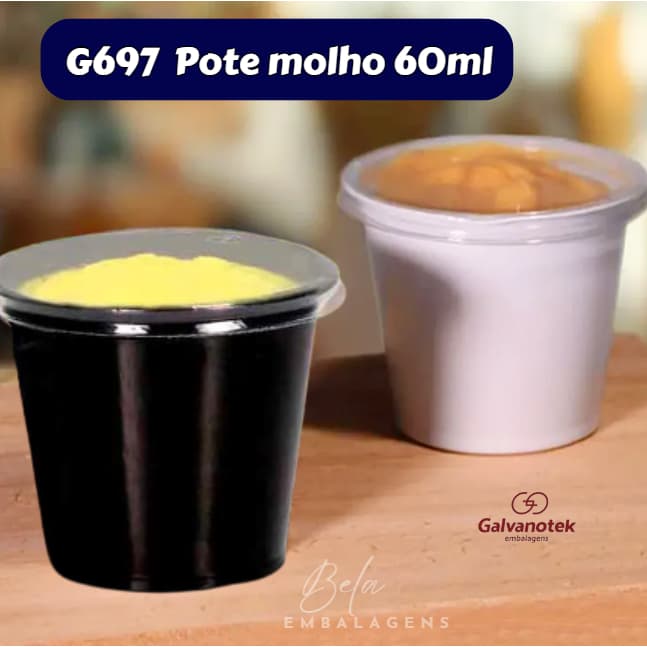 100 und Pote para Molho c/ Tampa 60ml G697 Galvanotek - Potinho Molheira Delivery Descartável