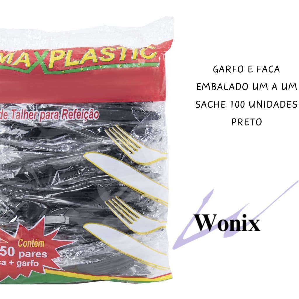 Pacote com 100 Unidades de Garfo e Faca Reforçados Embalados Individualmente - Maxplastic
