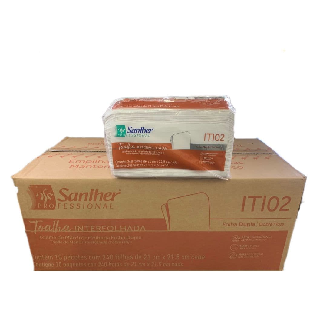 Papel Toalha Interfolha - Folha Dupla 21cmx21,5cm - ITI02 - 10x240fls - (Caixa com 2.400fls) - Inovatta Santher
