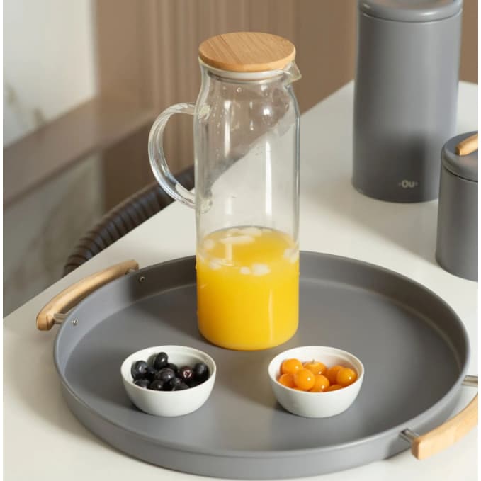 Jarra De Vidro Borossilicato Suco Água Com Tampa Bambu 1,5 L Yoi