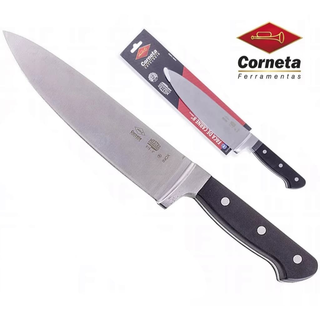 12 Facas Chef Mestre Cozinheiro 8 Polegadas Inox Profissional Corneta