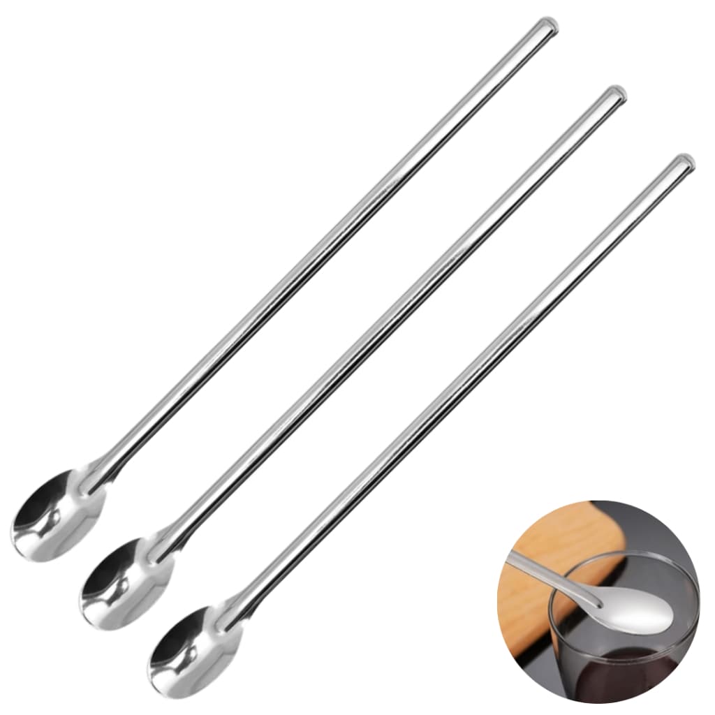 5 Colher Bailarina Para Sucos Aço Inox 30 cm Cabo Longo Sucos Drinks Bebidas Acessório Utensílio