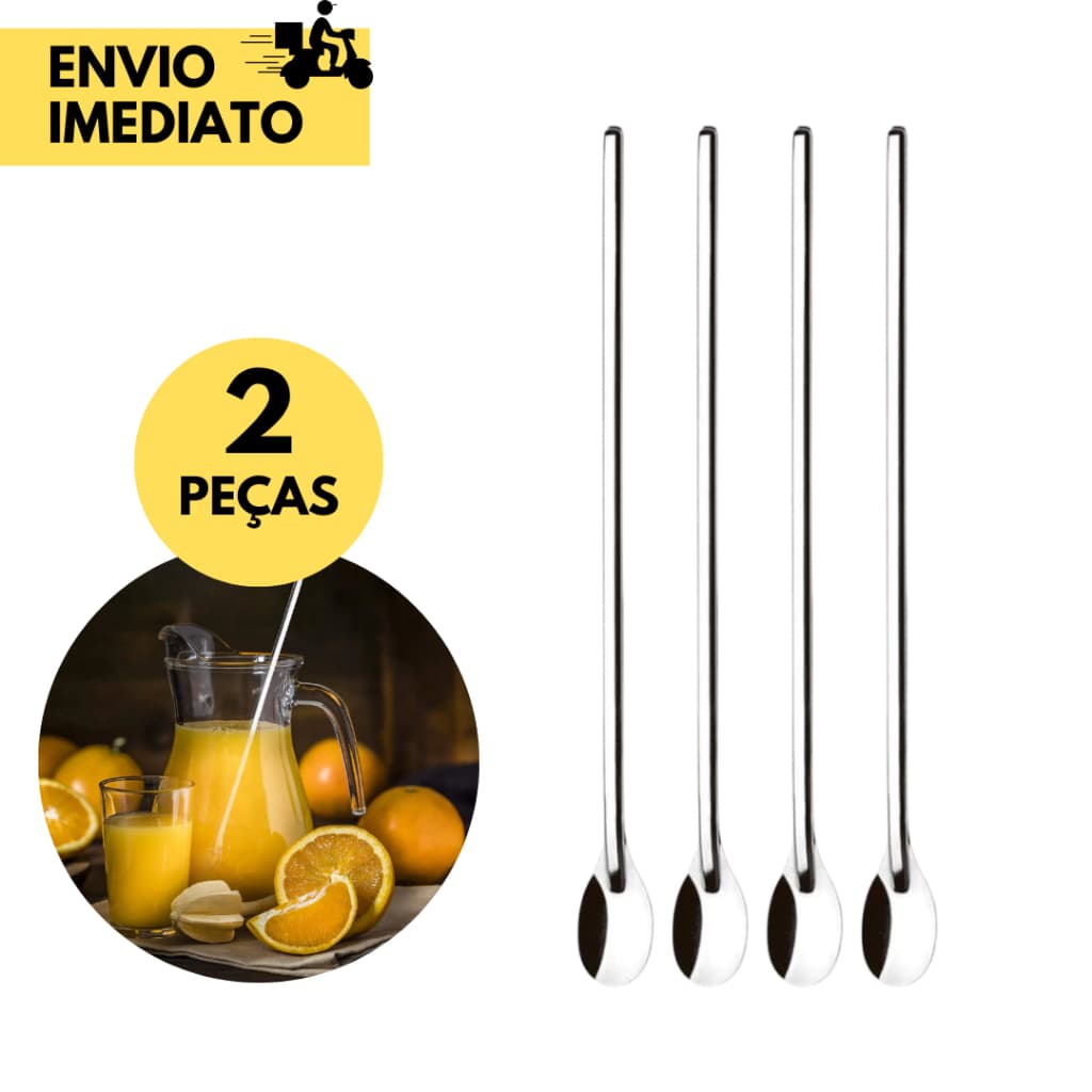 Kits 2 ou 1 Colher de Suco Bailarina Longa Inox 30 Cm p/ Mexer Sucos Jarras Altas p/ Restaurantes
