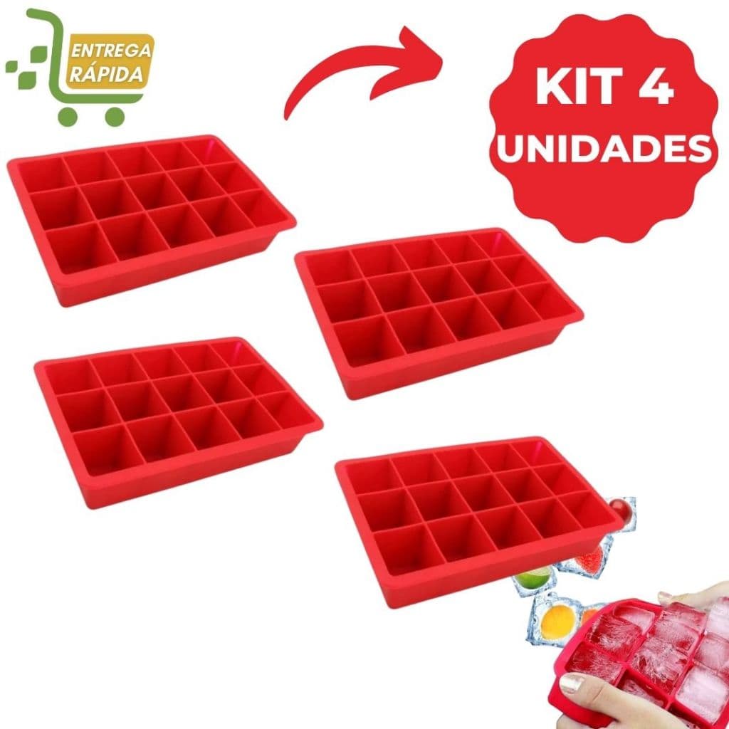 Kit 4 Formas De Gelo Silicone para 15 Cubos Cada Para Bebidas Drinks