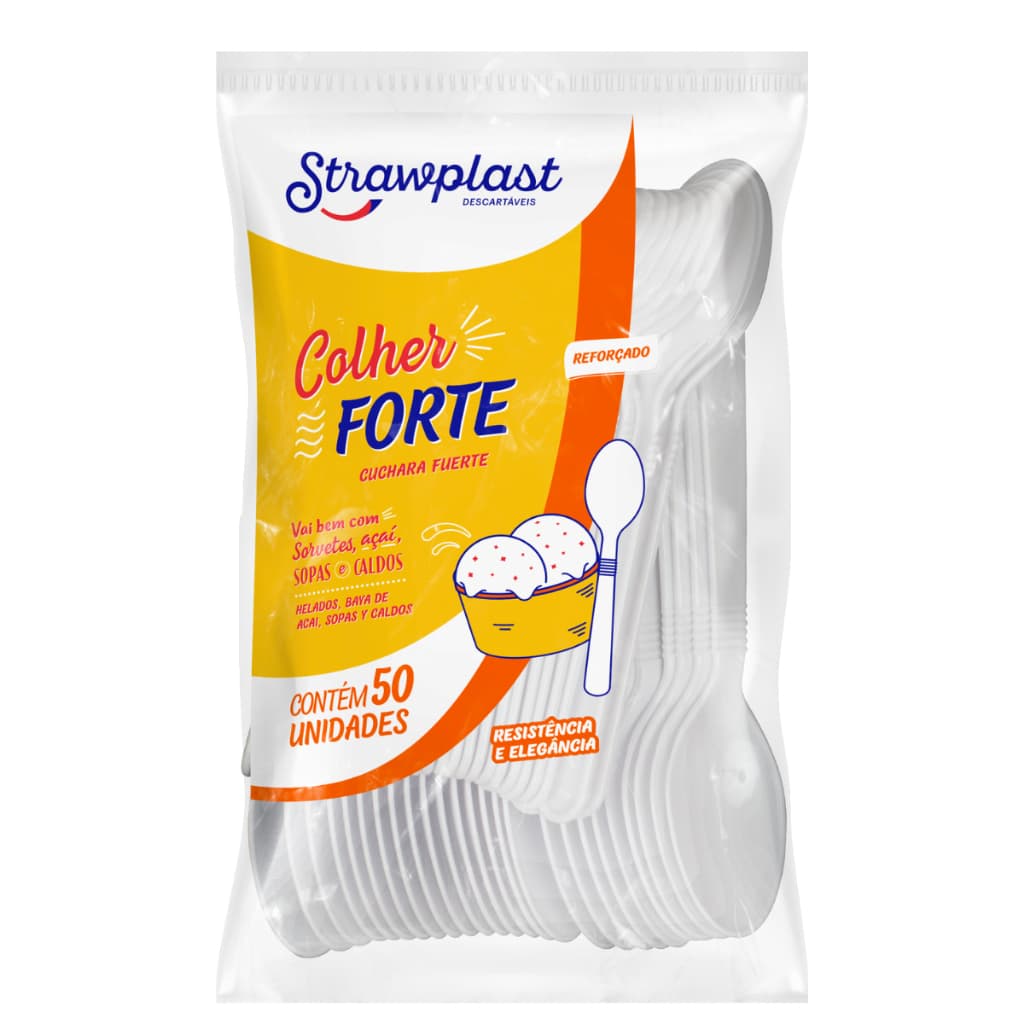 Colher Descartável Extra Forte Branca C/ 250 Unidades
