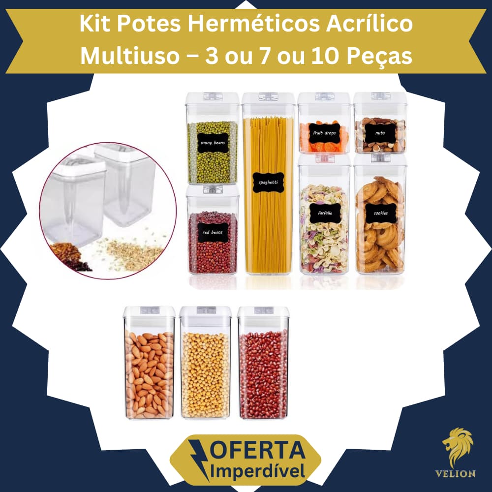 Kit 10 Peças Potes Herméticos Acrílico Multiuso Porta Alimentos