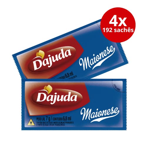 4 Caixa De Sachês Maionese DAjuda 7G 192Un Lanches Petiscos Pastéis Batata Frita
