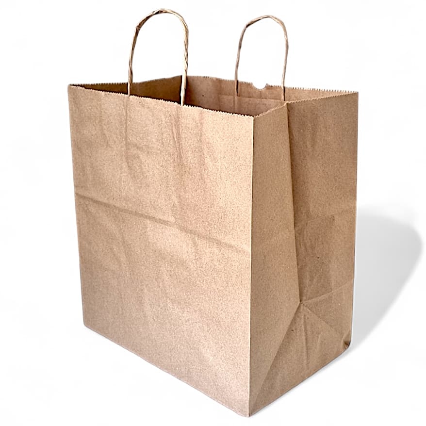 100 Sacolas Kraft Grande 30x31x19 cm com Alça Torcida Delivery de Lanches e Refeições