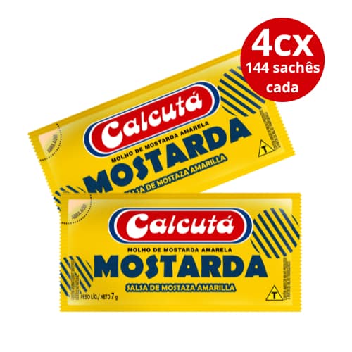 4Un Caixa De Sachês Mostarda Calcutá Amarela 7G Para Lanches Frango Salsichão Grelhados 144Un