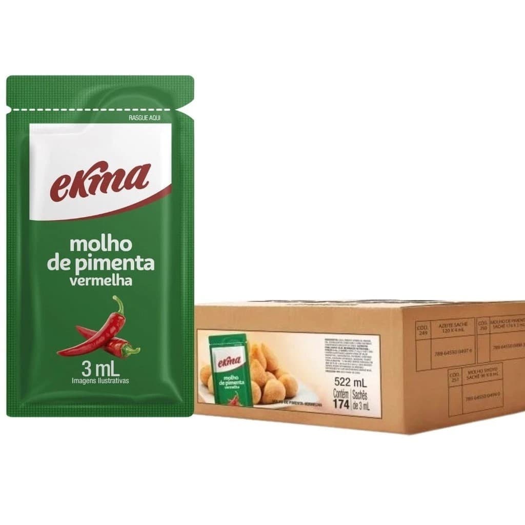 Molho Pimenta Vermelha Ekma 174un Sache 3ml Caixa Fechada Individual Delivery Fast food Lanchonete