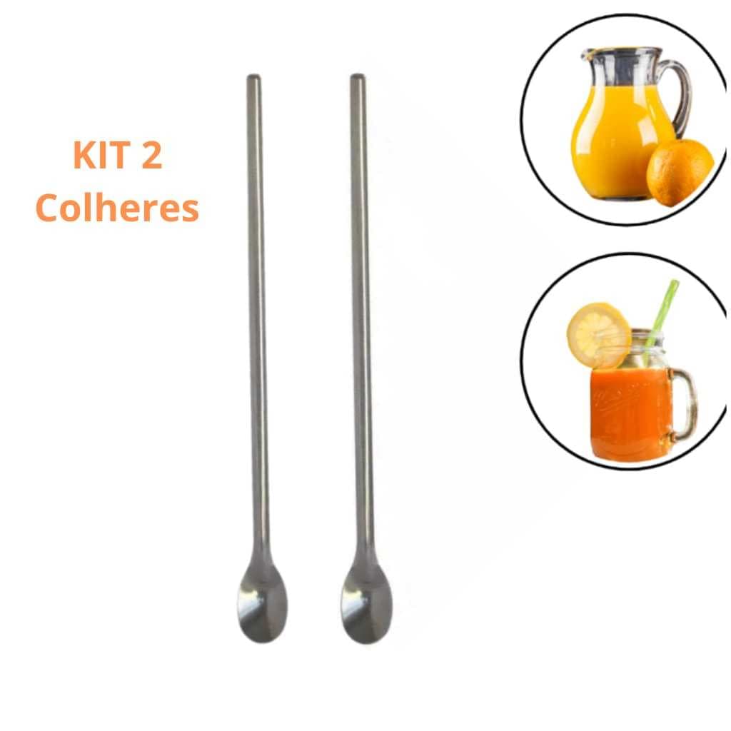Kit 2 Colheres Bailarina Para Mexer Suco Leite Copo Jarra Aço Inox 30 cm
