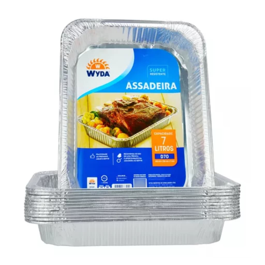 Assadeira de Alumínio 7 Litros Wyda Retangular D70 Bandeja 9/10/11/12 Unds