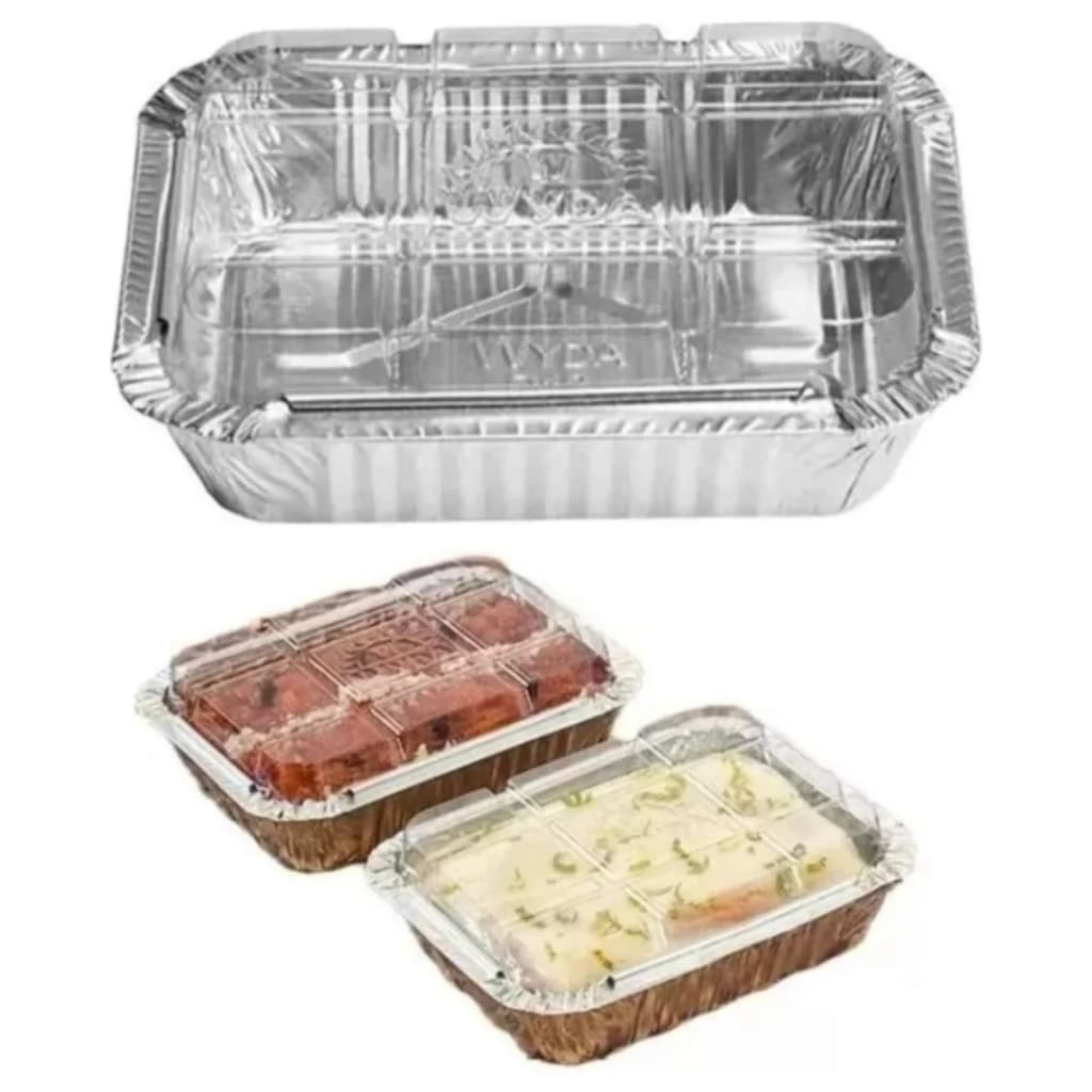 Bandeja Marmita Alumínio 220ml Tampa Pet Retangular Com 100un