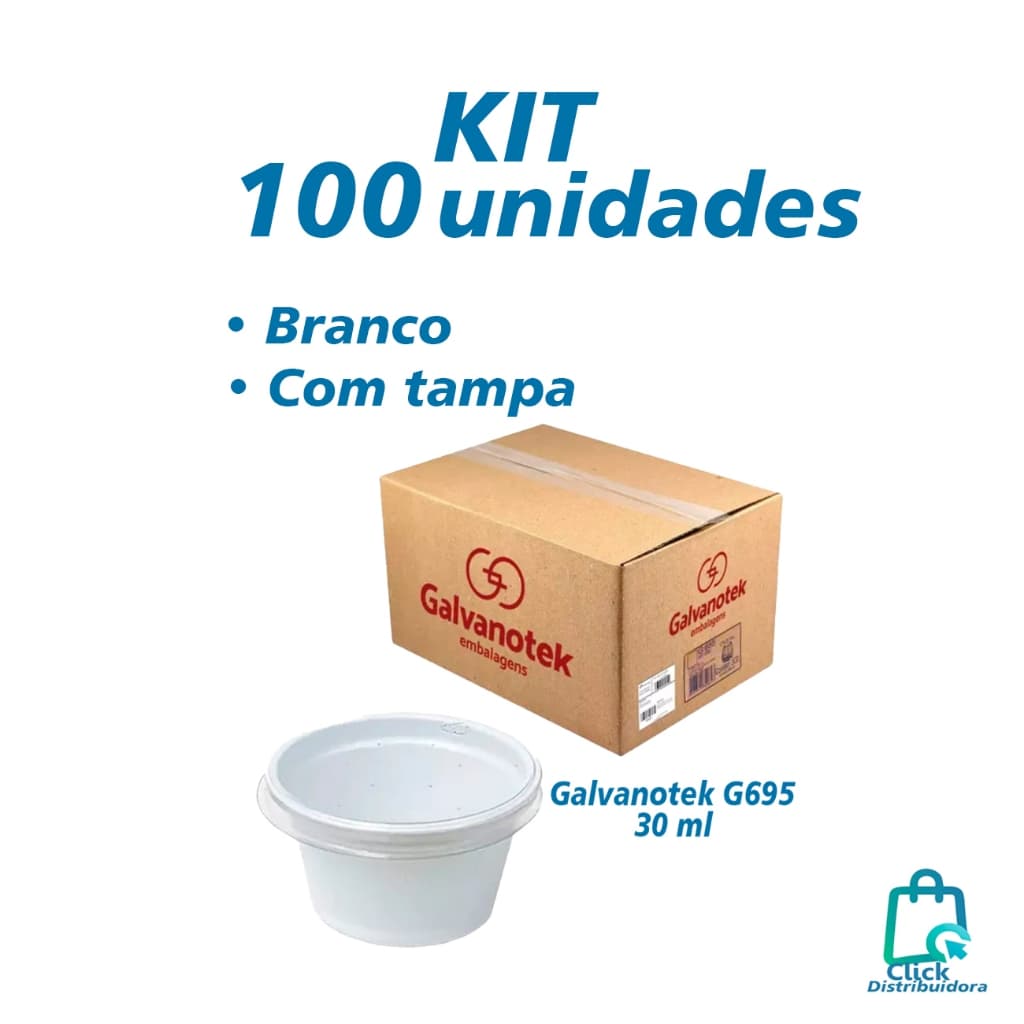 KIT com 100 Potes de Plástico com Tampa para Molho Delivery 30ml Galvanotek G695 Molheira