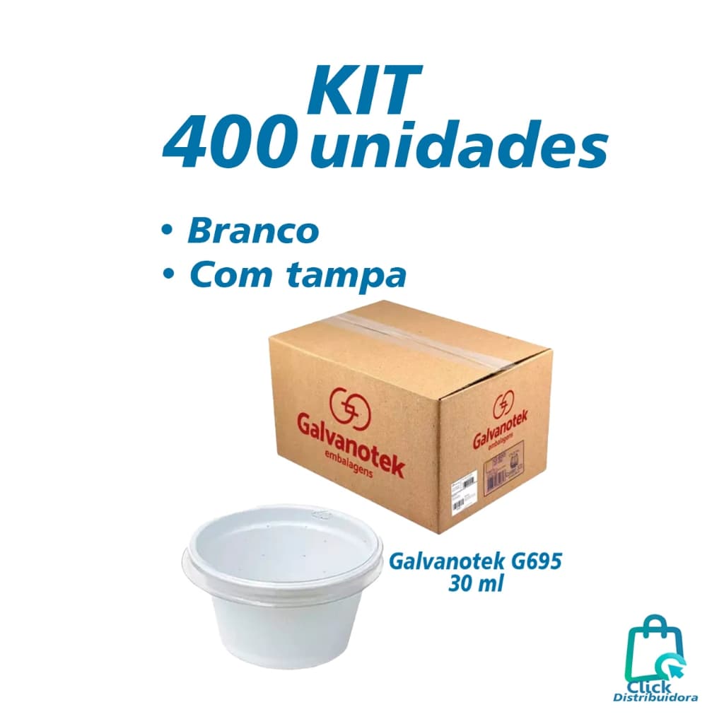 KIT com 400 Potes de Plástico com Tampa para Molho Delivery 30ml Galvanotek G695 Molheira