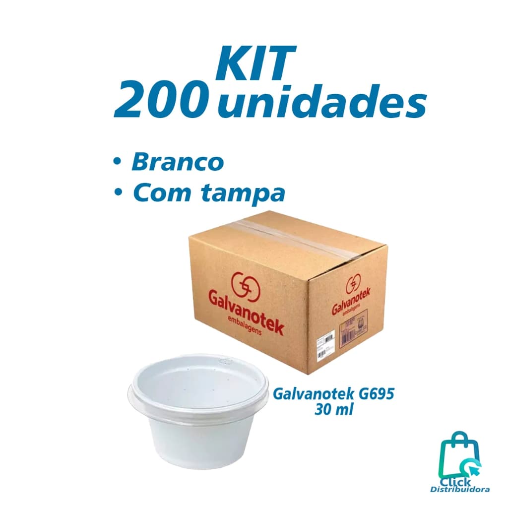 KIT com 200 Potes de Plástico com Tampa para Molho Delivery 30ml Galvanotek G695 Molheira