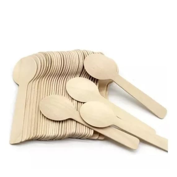 kit Colher de madeira 200 unidades Descartável bambu biodegradavel para doces e festas lembrancinha