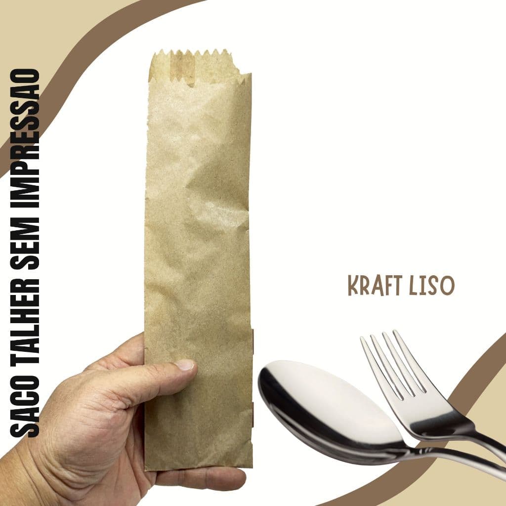 Saco Papel Kraft Liso Delivery P/ Talheres 27x7,5cm 1000 Unid GARFO E FACA