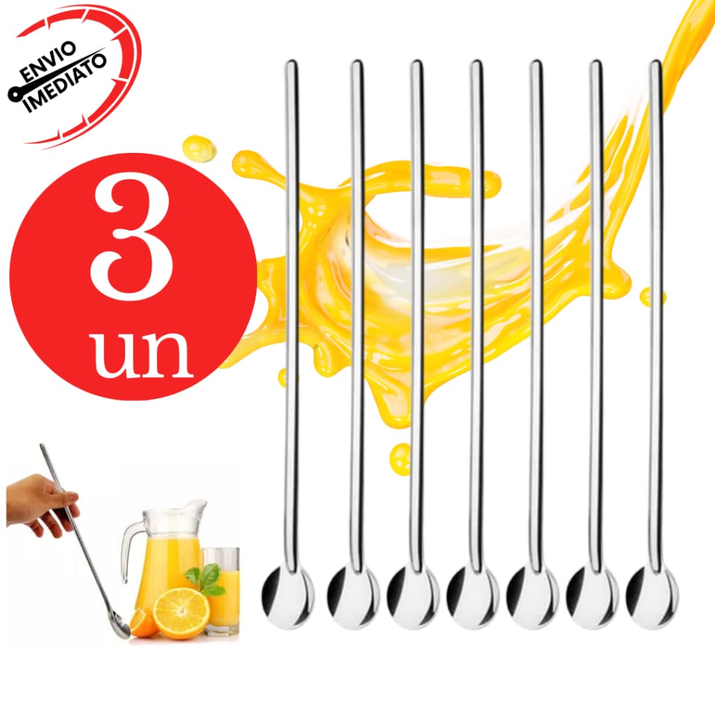 Kit 3 Colher de Suco Colher Bailarina Em Inox Colher 30 cm Drinks Caipirinha Barman Suco