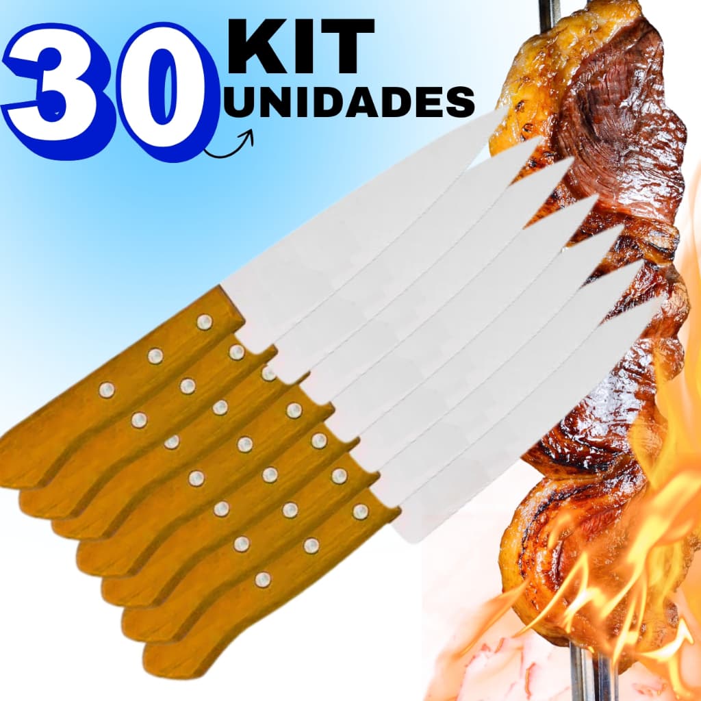 Kit 30 Faca De Cozinha Inox Profissional 6" Do Chef Cabo Madeira 27,8 CM
