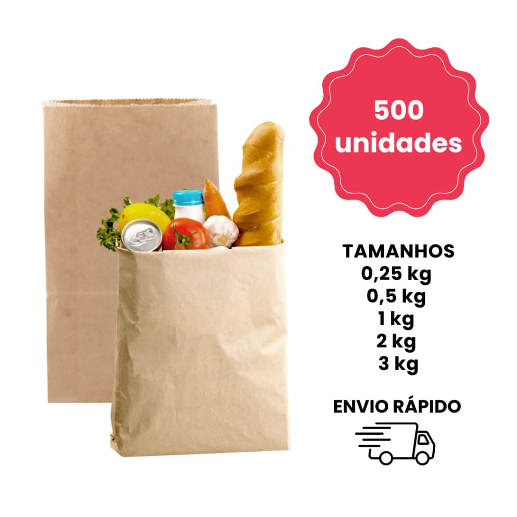500 un Saco Papel Mix Pardo Kraft Pão Padaria