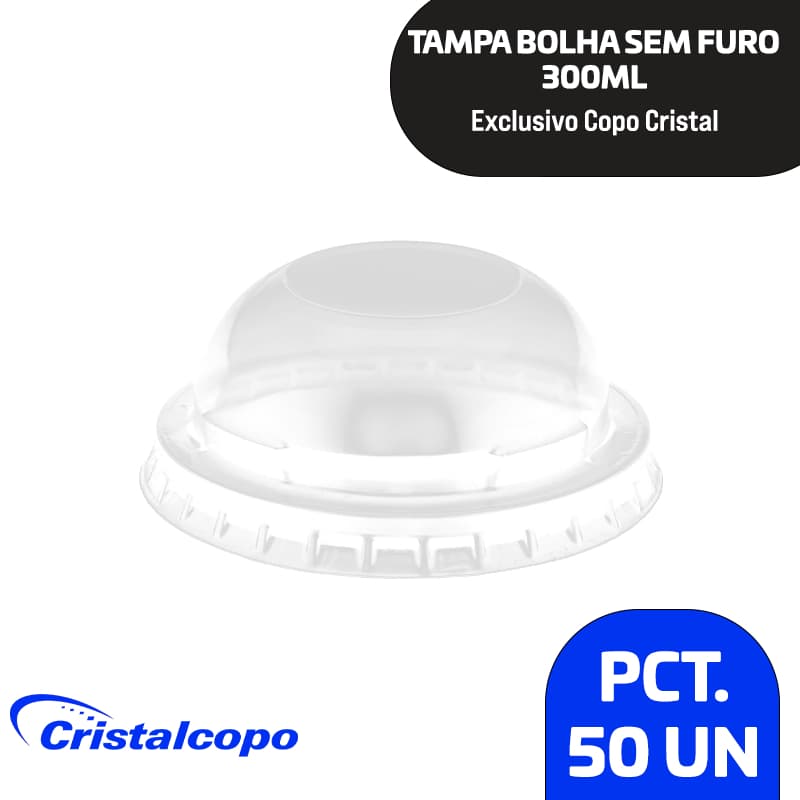 Pacote Tampa Copo Cristal 300ml PP Bolha Sem Furo (50 Unidades)