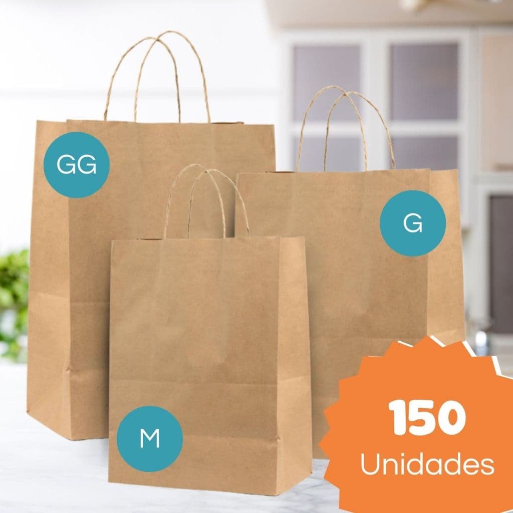 Sacolas Kraft com Alça 150 uni lembrancinha presente caixa sapato pardo natural delivery
