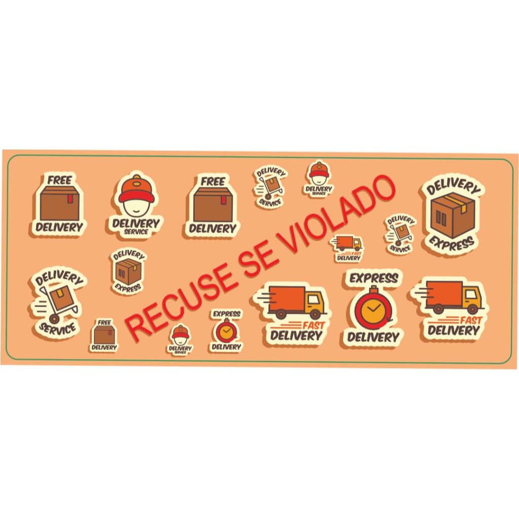 Kit de Etiquetas Adesivas Delivery 36X89 Laranja Retangular