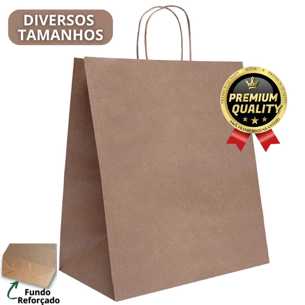 Sacola De Papel Kraft Com Alça p/ Delivery, loja ou presnte - Todos os tamanhos