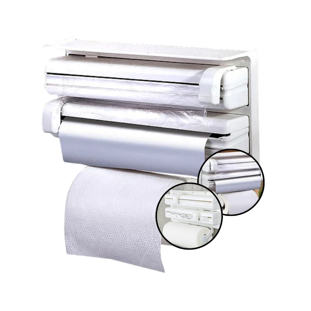 Porta Papel Rolo Triplo Dispenser Alumínio Filme Papel Toalha 3 em 1