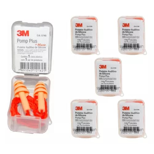 Kit 5 Protetor Auricular Auditivo Silicone Pomp Plus 3M Com Cordão