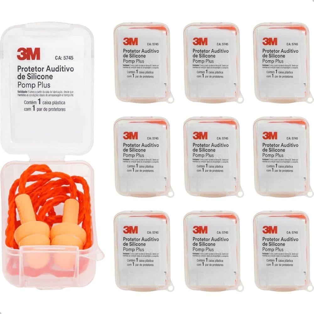 Kit 10 Protetor Auricular Auditivo Silicone Pomp Plus 3M Com Cordão
