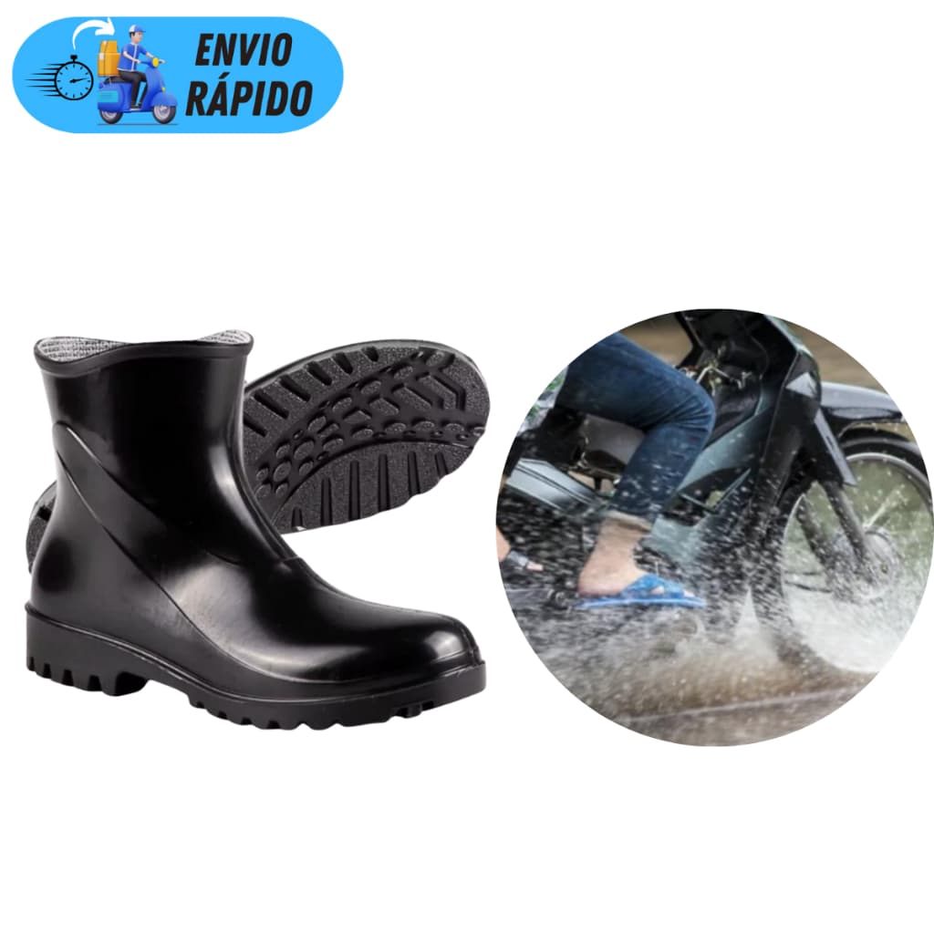 BOTA PVC GALOCHA BORRACHA PRETA CANO EXTRA CURTO ANTIDERRAPANTE IMPERMEÁVEL LIMPEZA MOTO CHUVA FORRO