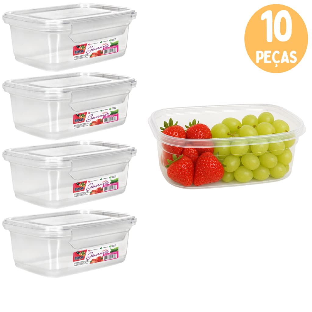 Potes Marmita 400ml Hermetico de Plastico Com Trava Microondas e Freezer Fitness Kit 6 ou 10 Peças