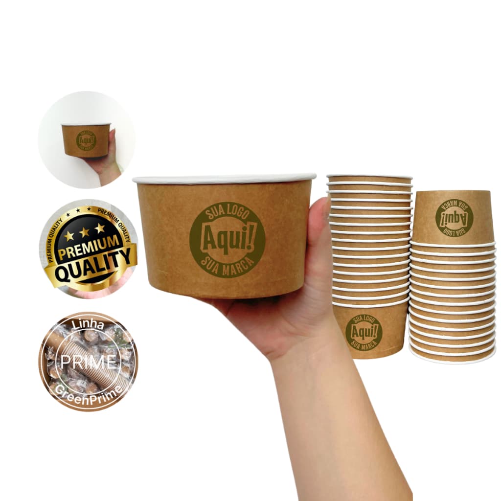 Pote de Papel Kraft 550ml Personalizado com Sua Logo - SEM TAMPA | Caldos, Saladas, Massas – Delivery 120un