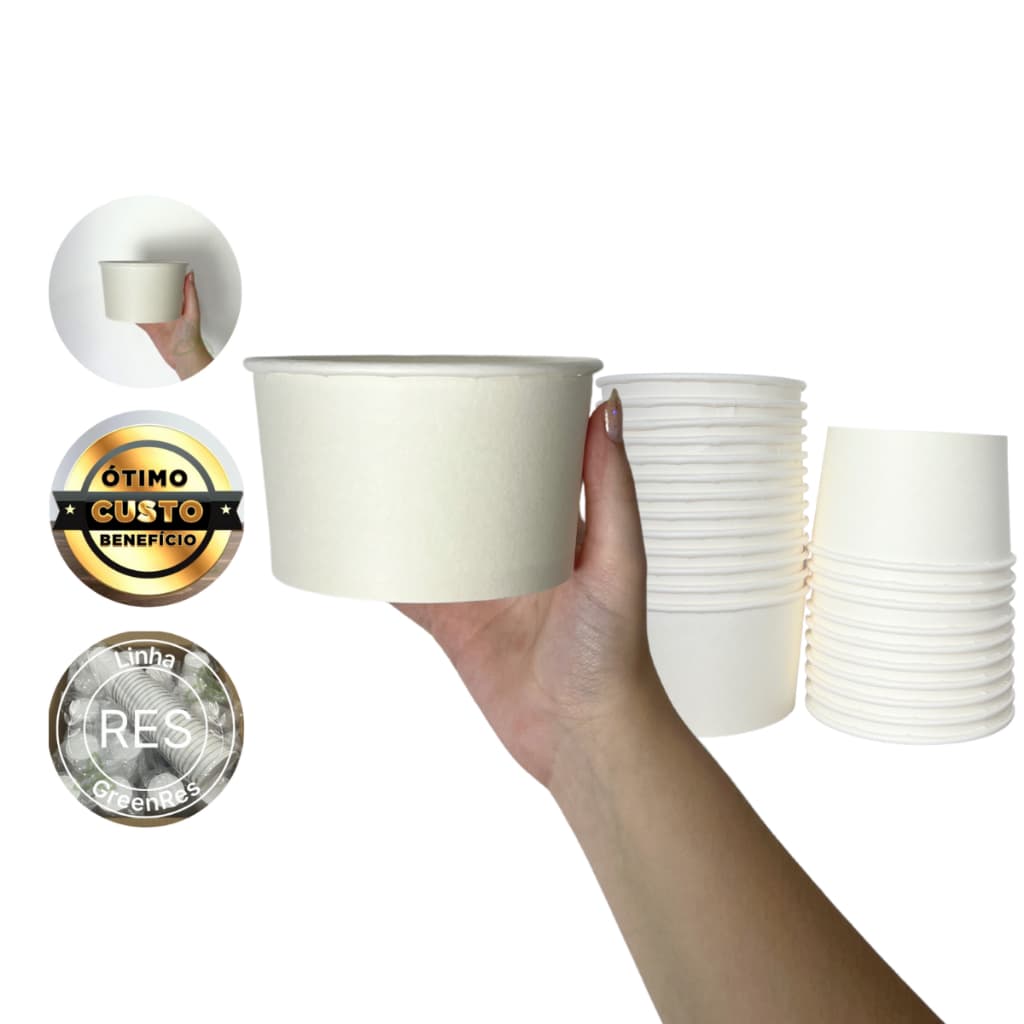 Pote de Papel Branco 550ml Salada Massas Pokes Delivery e Alimentos 100un
