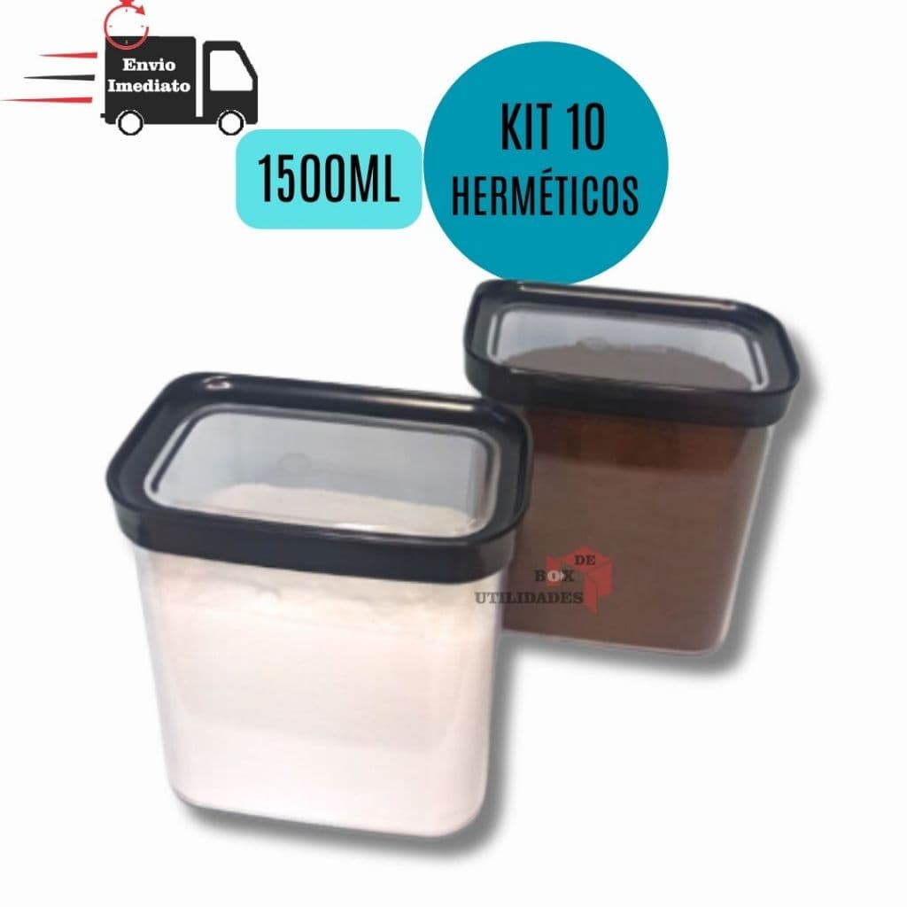 Kit 10 Peças Potes Herméticos 1500ml  Anti Impacto Porcoes Porta Mantimentos Grãos Frutas Cereais Maracarrao Torrada