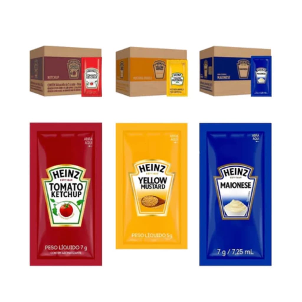 KIT Combo Ketchup Maionese Mostarda Heinz 3 Caixas 432 Sachês