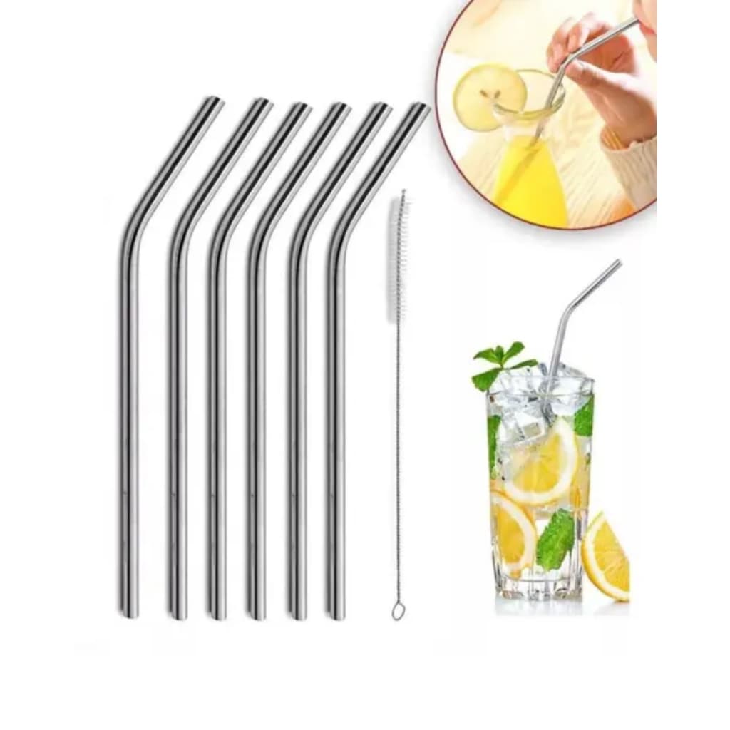 KIT COM 5 CANUDO DE INOX REUTILIZAVEL + ESCOVA LIMPADORA DE CANUDOS