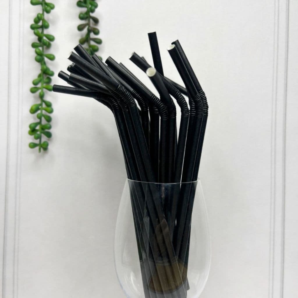 Canudo de Papel Preto Flexível 6 mm x 230 mm - 1.500un