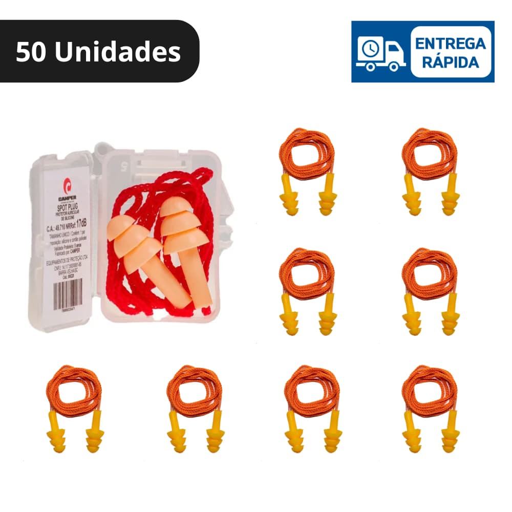 Kit 50 Protetor Auricular Auditivo Silicone Com Cordão Spot Plug