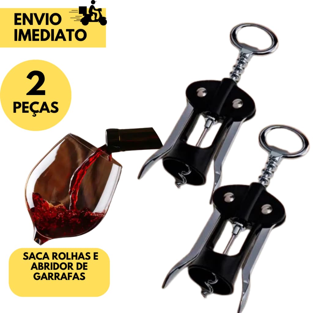 Kit 2 Saca Rolha com Abridor de Garrafas Profissional SQ 2 em 1 Aço Inox Cozinha Bar Sommelier