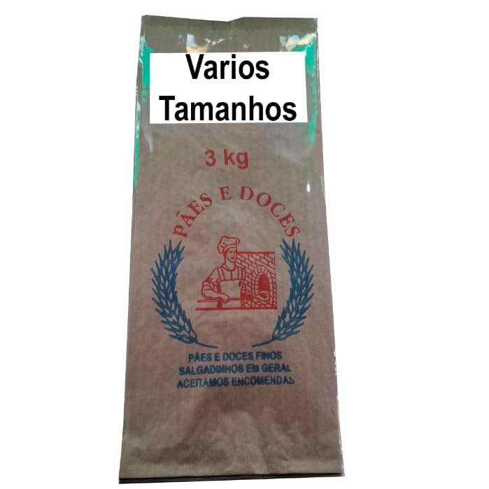 100 Sacos Papel Semi Kraft Varios Tamanhos para Paes Doces e Salgados Com Logo