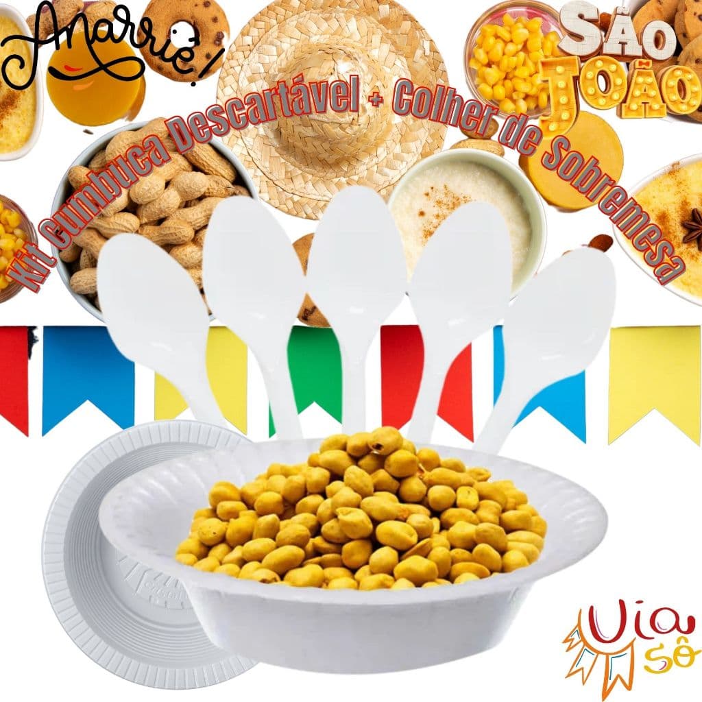 KIT FESTA JUNINA CUMBUCA 15CM PARA CANJICAS MILHO, SORVETES, ACOMPANHA COLHER BRANCA 100 UNIDADES CADA