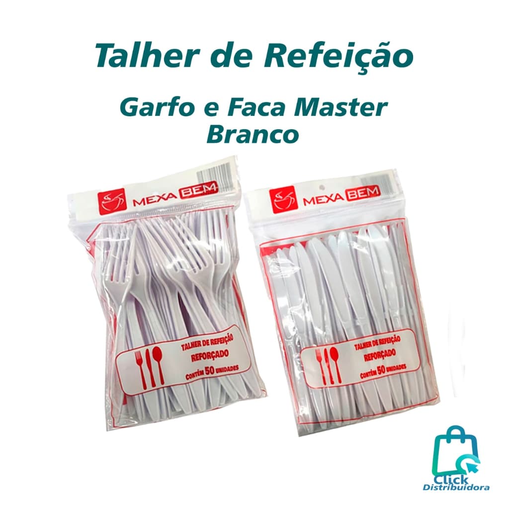 Kit Garfo e Faca Descartável  Reforçado Refeição Master Branco Mexa Bem