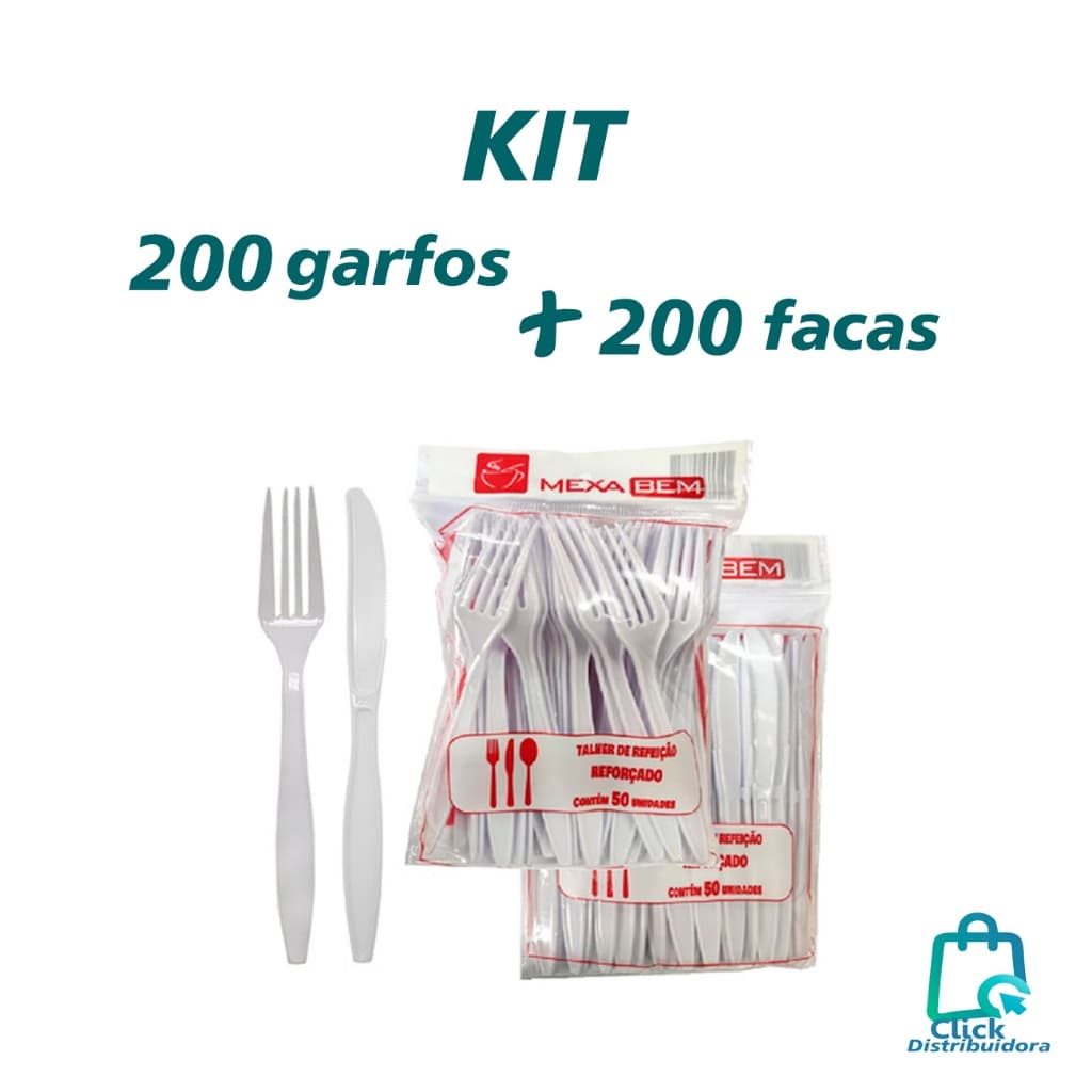 Kit 200 Garfo + 200 Faca master reforçado para refeição  Branco Mexa Bem plástico